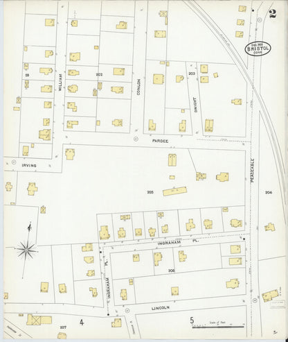 Sanborn Fire Insurance Map from Bristol, Hartford County, Connecticut (1905), Sheet #0002 - Complete Map Set gallery image, historic Sanborn map, vintage wall art, Connecticut Connecticut