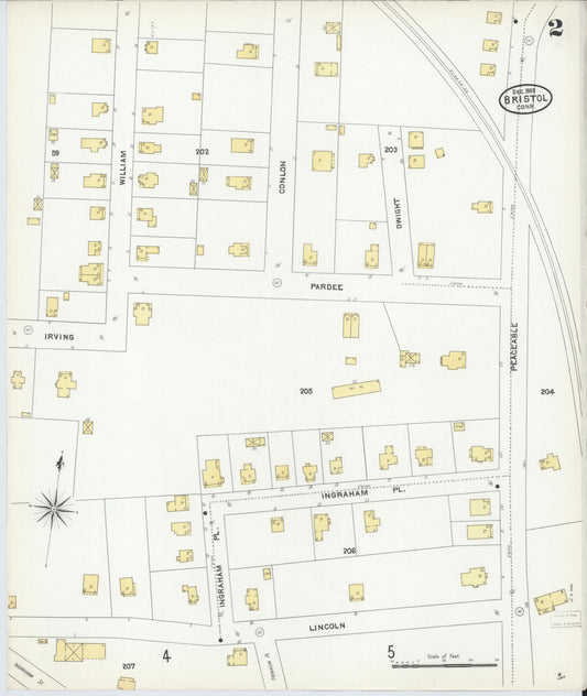 Sanborn Fire Insurance Map from Bristol, Hartford County, Connecticut (1905), Sheet #0002 - Complete Map Set gallery image, historic Sanborn map, vintage wall art, Connecticut Connecticut