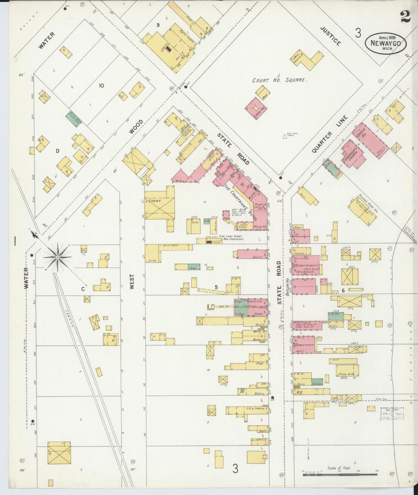 Sanborn Fire Insurance Map from Newaygo, Newaygo County, Michigan (1899), Sheet #0002 - Complete Map Set gallery image, historic Sanborn map, vintage wall art, Michigan Michigan