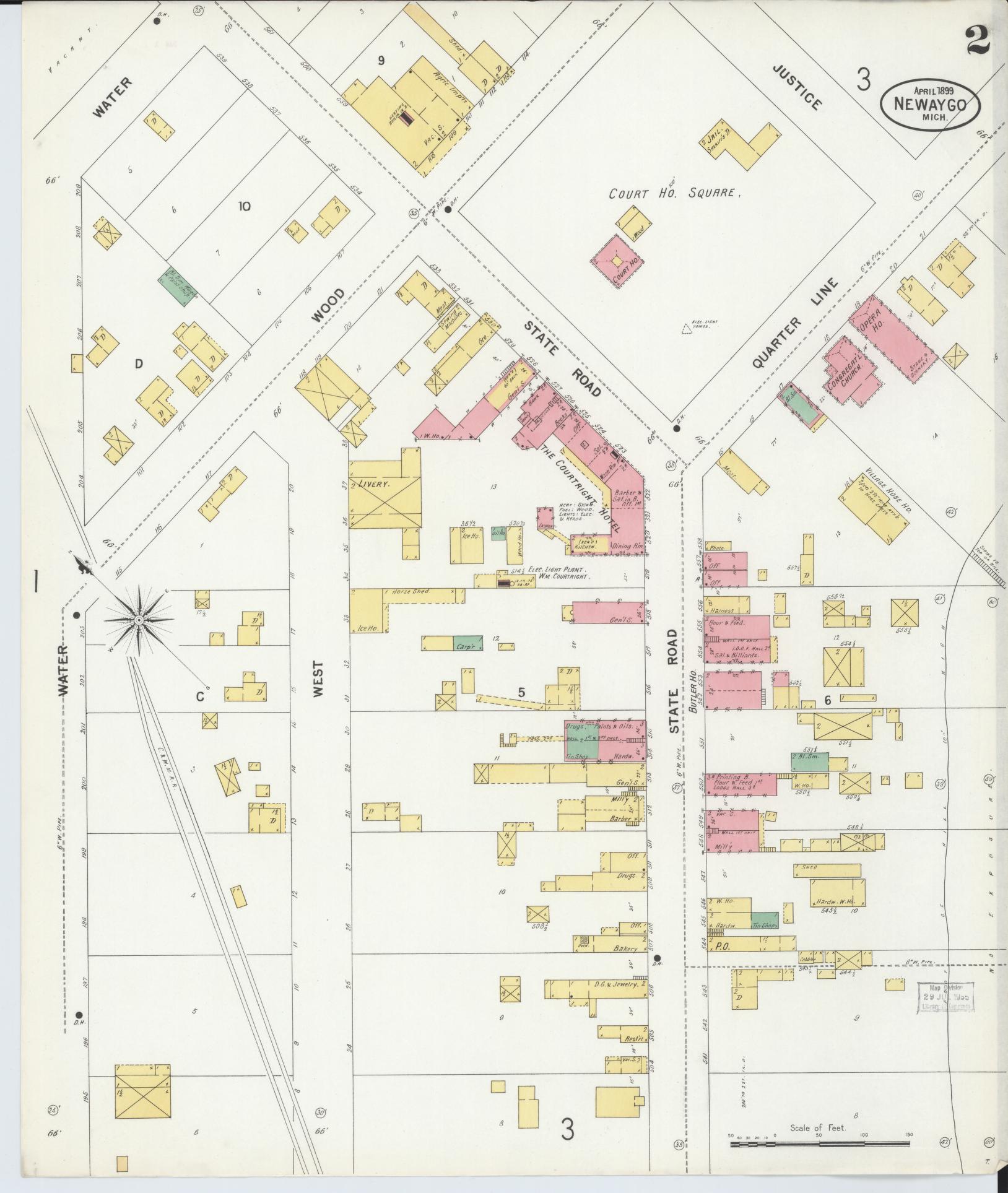 Sanborn Fire Insurance Map from Newaygo, Newaygo County, Michigan (1899), Sheet #0002 - Complete Map Set gallery image, historic Sanborn map, vintage wall art, Michigan Michigan