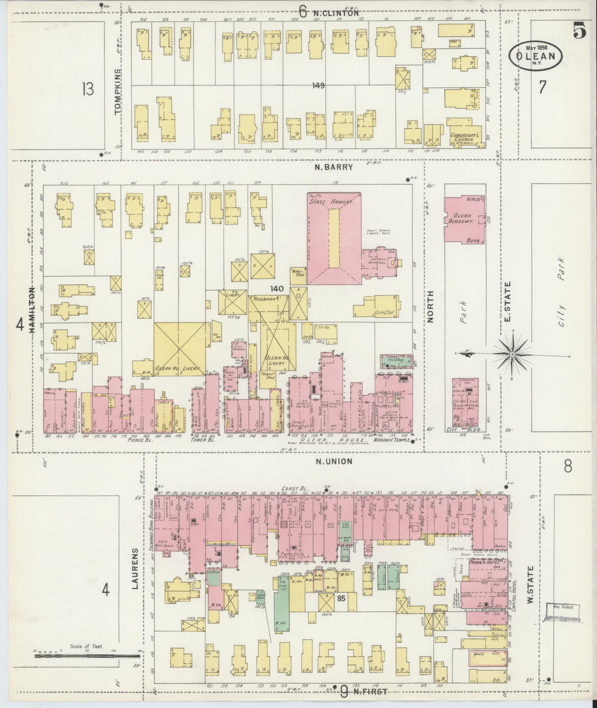Sanborn Fire Insurance Map from Olean, Cattaraugus County, New York (1898), Sheet #0005 - Complete Map Set gallery image, historic Sanborn map, vintage wall art, New York New York