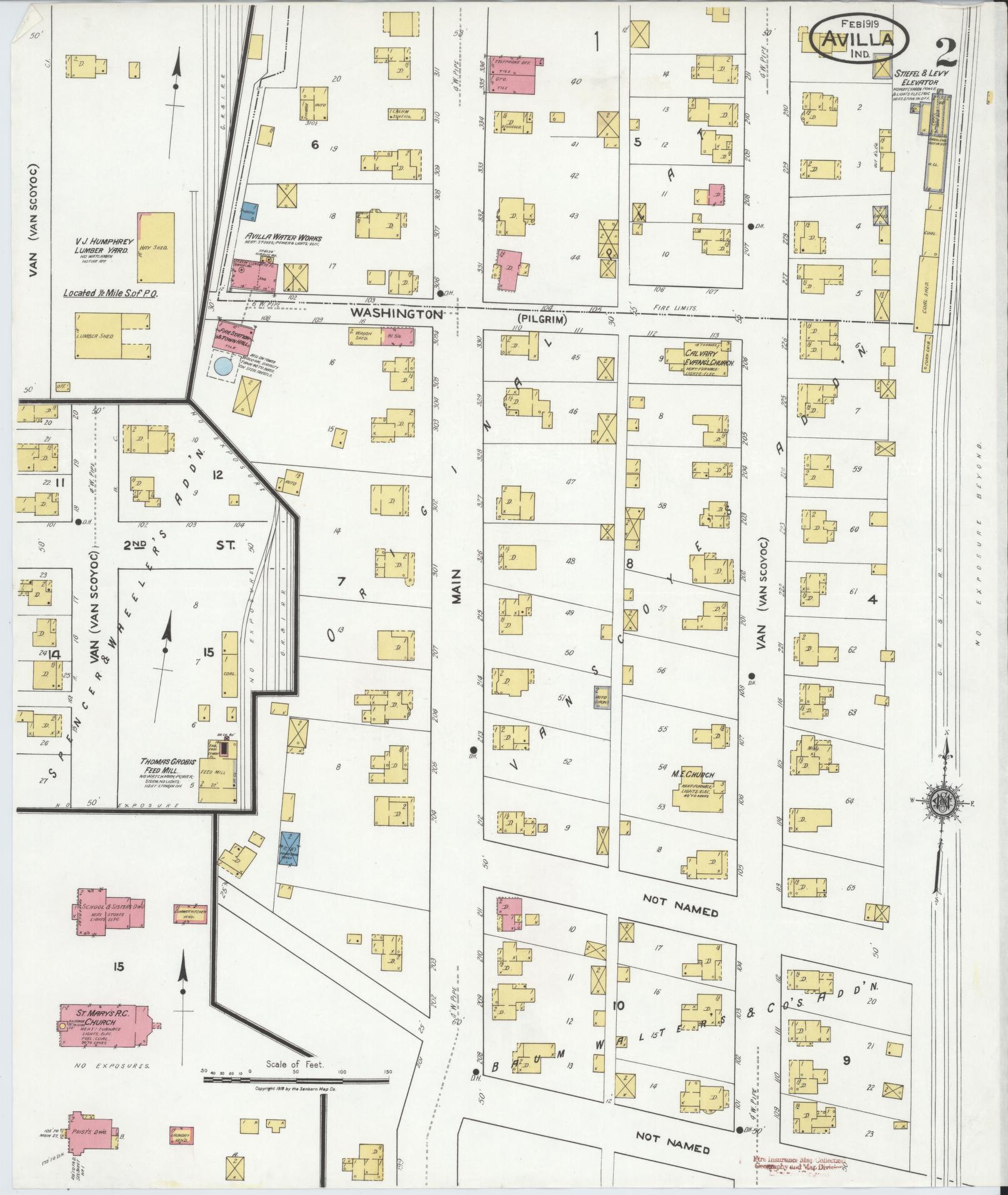 Sanborn Fire Insurance Map from Avilla, Noble County, Indiana (1919), Sheet #0002 - Complete Map Set gallery image, historic Sanborn map, vintage wall art, Indiana Indiana