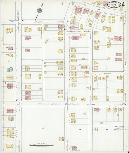Sanborn Fire Insurance Map from Malvern, Chester County, Pennsylvania (1919), Sheet #0004 - Historic Sanborn Fire Insurance Map Print, vintage old map wall art, antique decor, genealogy gift, Pennsylvania Pennsylvania map