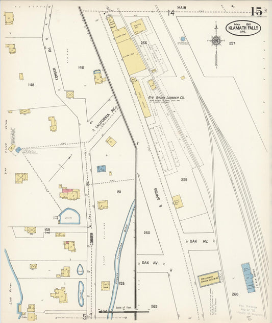 Sanborn Fire Insurance Map from Klamath Falls, Klamath County, Oregon (1911), Sheet #0015 - Historic Sanborn Fire Insurance Map Print, vintage old map wall art, antique decor, genealogy gift, Oregon Oregon map