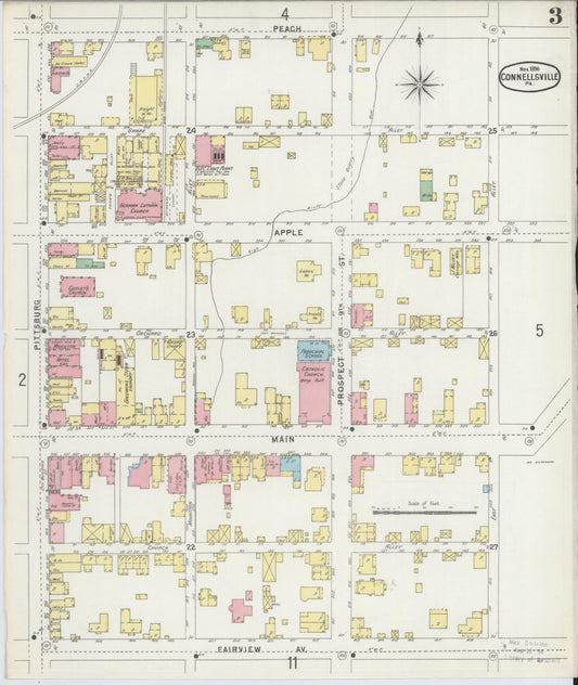 Sanborn Fire Insurance Map from Connellsville, Fayette County, Pennsylvania (1896), Sheet #0003 - Historic Sanborn Fire Insurance Map Print, vintage old map wall art, antique decor, genealogy gift, Pennsylvania Pennsylvania map