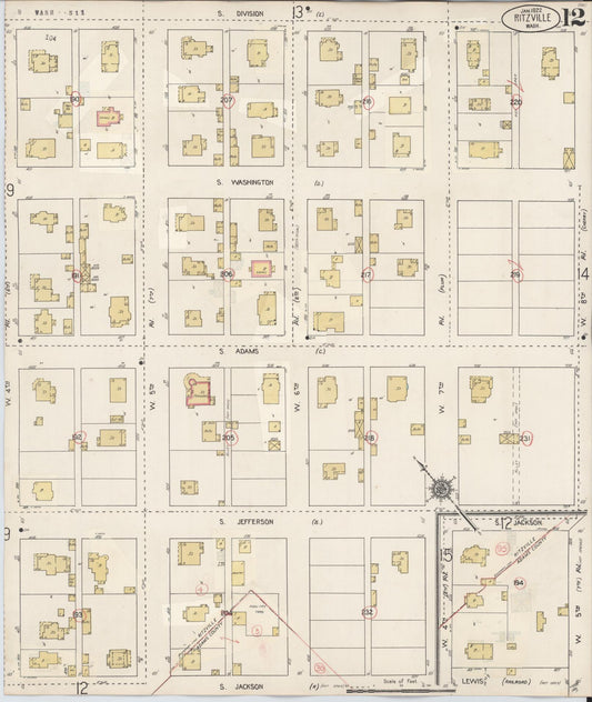 Sanborn Fire Insurance Map from Ritzville, Adams County, Washington (1939), Sheet #0012 - Historic Sanborn Fire Insurance Map Print, vintage old map wall art, antique decor, genealogy gift, Washington Washington map