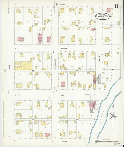 Sanborn Fire Insurance Map from North Manchester, Wabash County, Indiana (1907), Sheet #0011 - Complete Map Set gallery image, historic Sanborn map, vintage wall art, Indiana Indiana