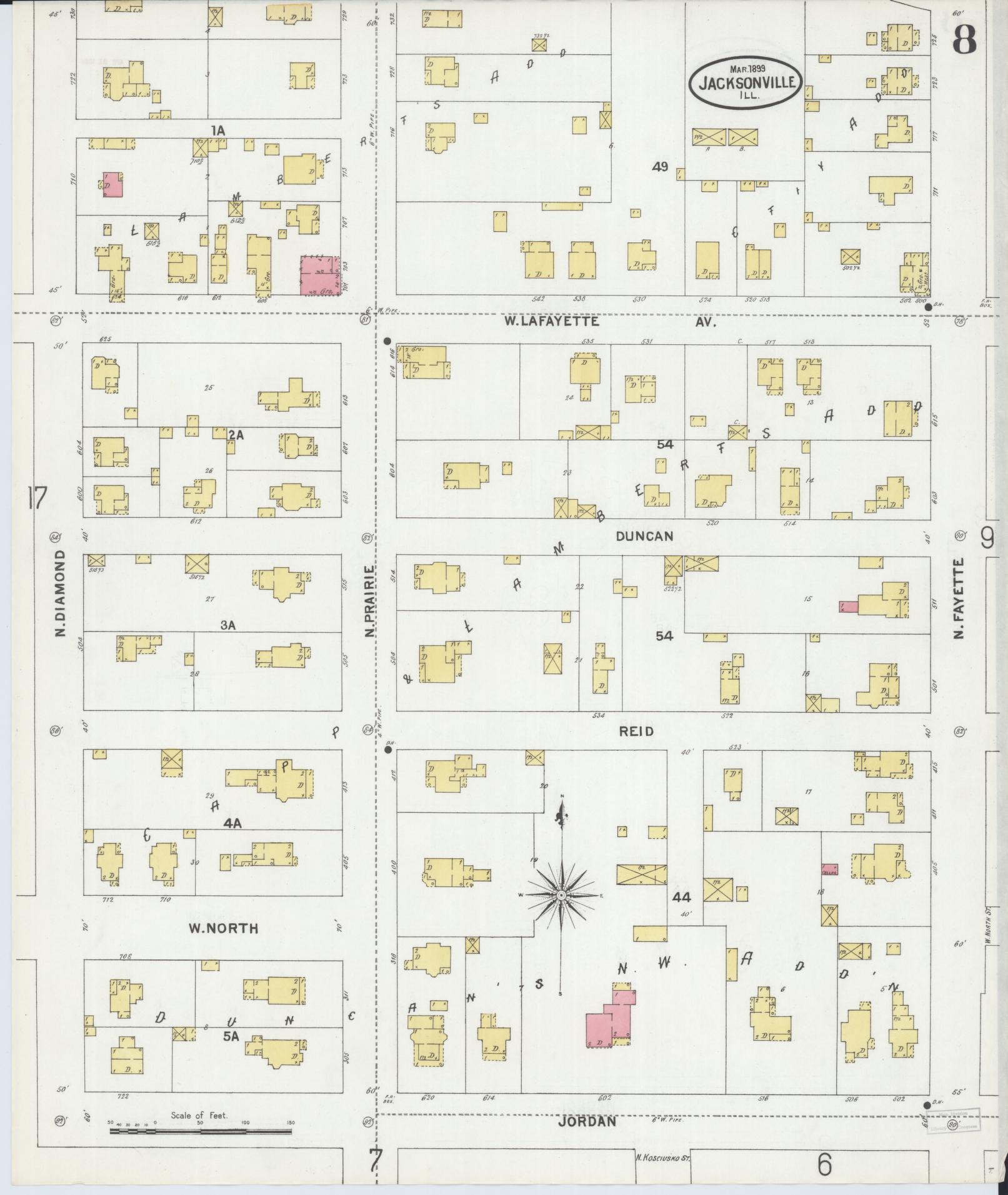 Sanborn Fire Insurance Map from Jacksonville, Morgan County, Illinois. (1899), Sheet 8 – Historic Sanborn Fire Insurance Map Print