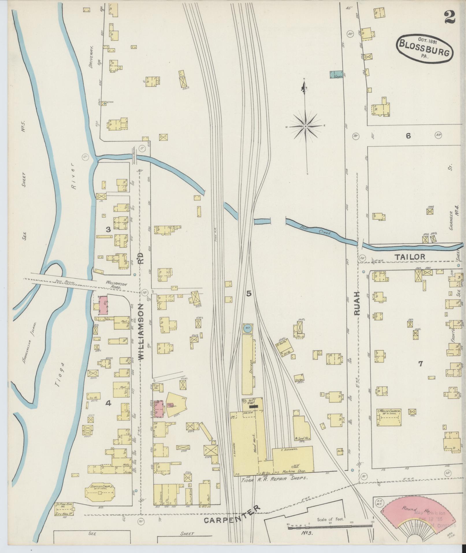 Sanborn Fire Insurance Map from Blossburg, Tioga County, Pennsylvania (1891), Sheet #0002 - Historic Sanborn Fire Insurance Map Print, vintage old map wall art, antique decor, genealogy gift, Pennsylvania Pennsylvania map