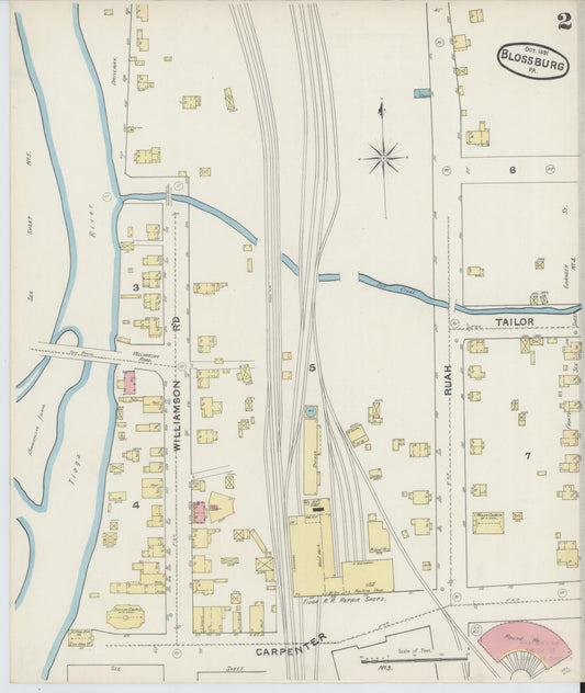 Sanborn Fire Insurance Map from Blossburg, Tioga County, Pennsylvania (1891), Sheet #0002 - Historic Sanborn Fire Insurance Map Print, vintage old map wall art, antique decor, genealogy gift, Pennsylvania Pennsylvania map