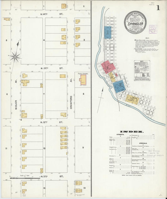 Sanborn Fire Insurance Map from Spangler, Cambria County, Pennsylvania (1905), Sheet #0001 - Historic Sanborn Fire Insurance Map Print, vintage old map wall art, antique decor, genealogy gift, Pennsylvania Pennsylvania map