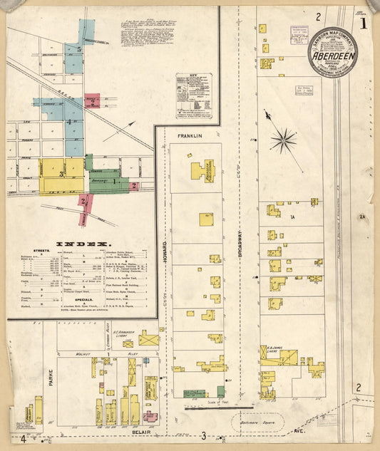 Harford, Maryland - 1904 - Sanborn Fire Insurance Map, Sheet #0001 - Historic Sanborn Fire Insurance Map Print, Harford Maryland 1904 0001 vintage old map wall art