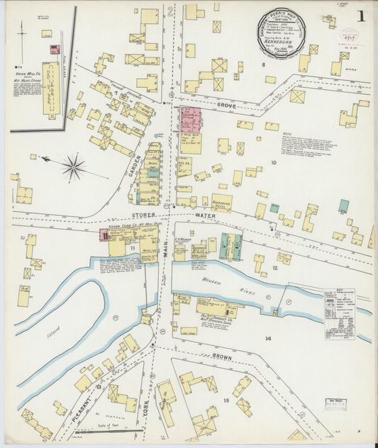 Sanborn Fire Insurance Map from Kennebunk, York County, Maine (1895), Sheet #0001 - Historic Sanborn Fire Insurance Map Print, vintage old map wall art, antique decor, genealogy gift, Maine Maine map