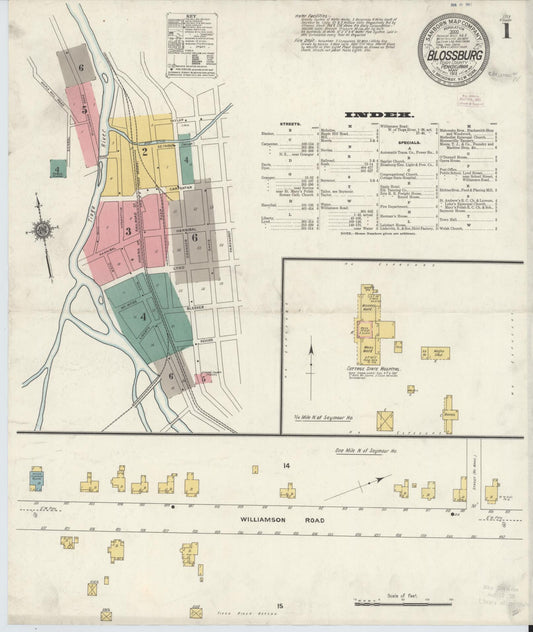 Sanborn Fire Insurance Map from Blossburg, Tioga County, Pennsylvania (1911), Sheet #0001 - Historic Sanborn Fire Insurance Map Print, vintage old map wall art, antique decor, genealogy gift, Pennsylvania Pennsylvania map