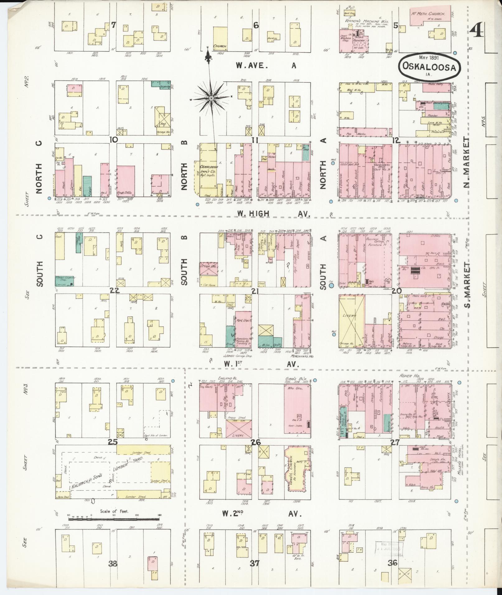 Sanborn Fire Insurance Map from Oskaloosa, Mahaska County, Iowa (1891), Sheet #0004 - Historic Sanborn Fire Insurance Map Print