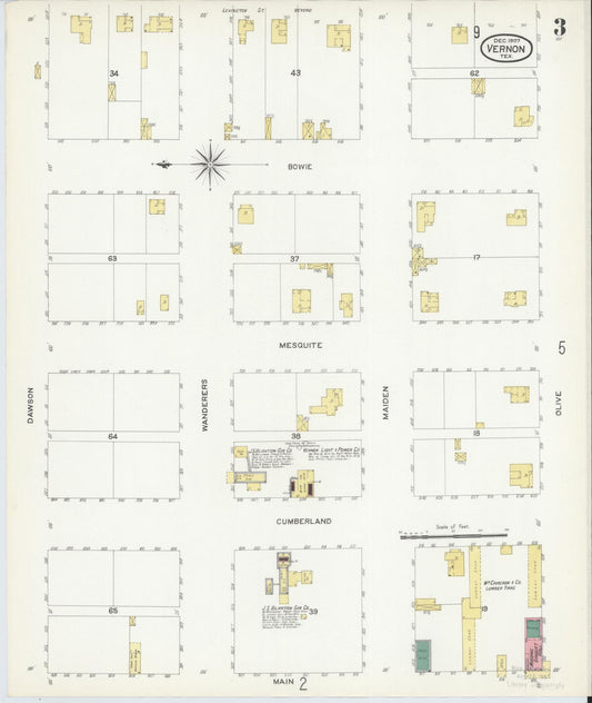 Sanborn Fire Insurance Map from Vernon, Wilbarger County, Texas (1907), Sheet #0003 - Historic Sanborn Fire Insurance Map Print, vintage old map wall art, antique decor, genealogy gift, Texas Texas map