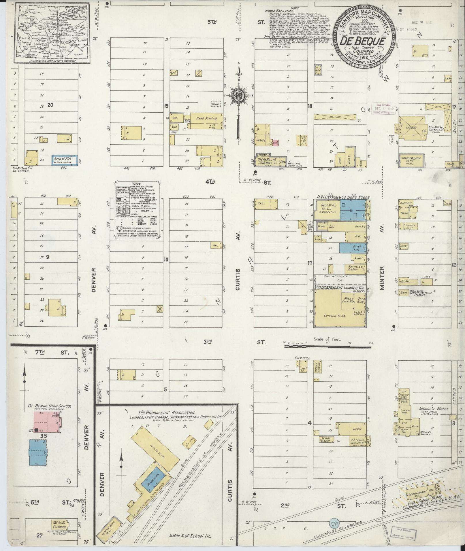 Sanborn Fire Insurance Map from De Beque, Mesa County, Colorado (1912), Sheet #0001 - Historic Sanborn Fire Insurance Map Print, vintage old map wall art, antique decor, genealogy gift, Colorado Colorado map