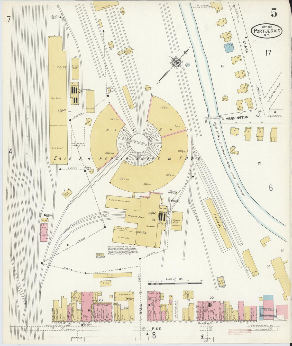 Sanborn Fire Insurance Map from Port Jervis, Orange County, New York (1912), Sheet #0005 - Complete Map Set gallery image, historic Sanborn map, vintage wall art, New York New York