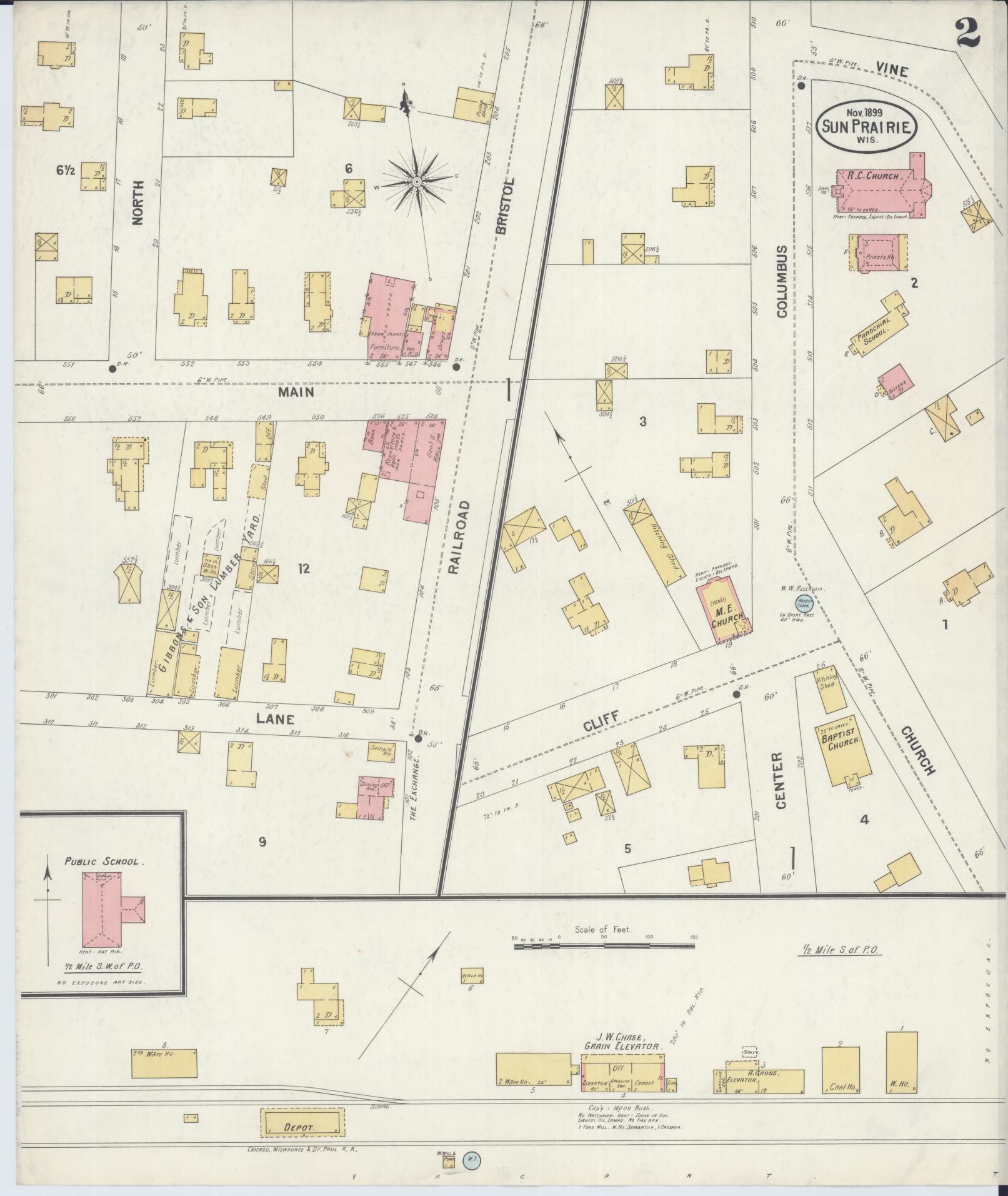 Sanborn Fire Insurance Map from Sun Prairie, Dane County, Wisconsin (1899), Sheet #0002 - Complete Map Set gallery image, historic Sanborn map, vintage wall art, Wisconsin Wisconsin