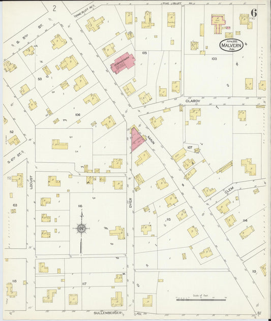 Sanborn Fire Insurance Map from Malvern, Hot Springs County, Arkansas (1913), Sheet #0006 - Historic Sanborn Fire Insurance Map Print, vintage old map wall art, antique decor, genealogy gift, Arkansas Arkansas map