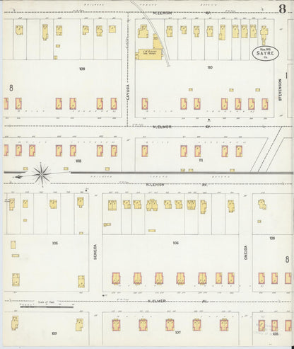 Sanborn Fire Insurance Map from Sayre, Bradford County, Pennsylvania (1903), Sheet #0008 - Historic Sanborn Fire Insurance Map Print, vintage old map wall art, antique decor, genealogy gift, Pennsylvania Pennsylvania map
