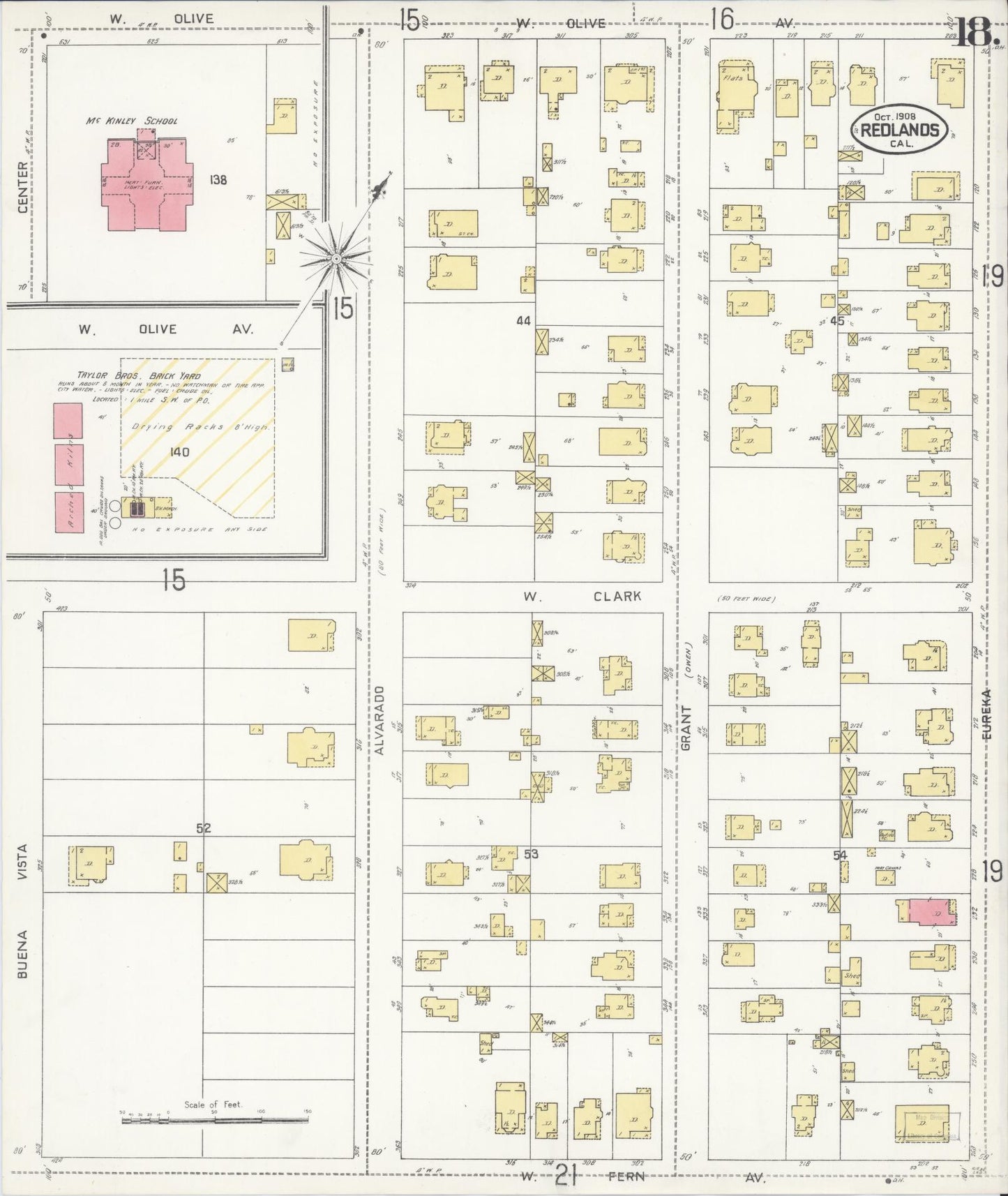 Sanborn Fire Insurance Map from Redlands, San Bernardino County, California (1908), Sheet #0018 - Complete Map Set gallery image, historic Sanborn map, vintage wall art, California California