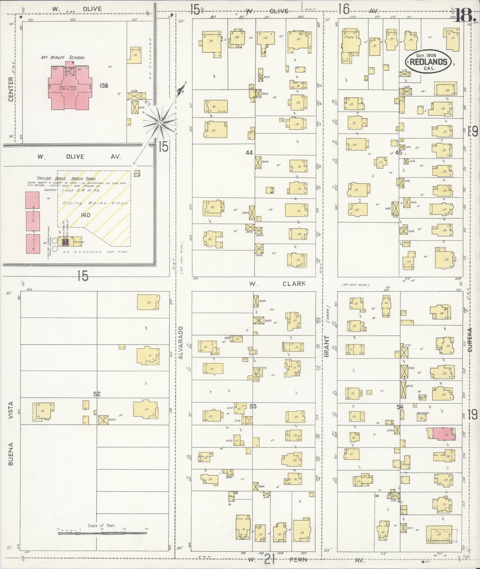 Sanborn Fire Insurance Map from Redlands, San Bernardino County, California (1908), Sheet #0018 - Complete Map Set gallery image, historic Sanborn map, vintage wall art, California California