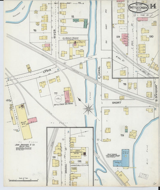 Sanborn Fire Insurance Map from Battle Creek, Calhoun County, Michigan (1892), Sheet #0014 - Historic Sanborn Fire Insurance Map Print, vintage old map wall art, antique decor, genealogy gift, Michigan Michigan map