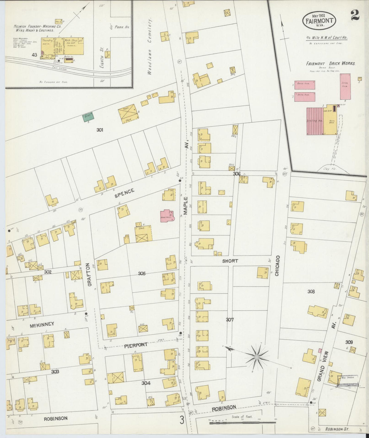 Sanborn Fire Insurance Map from Fairmont, Marion County, West Virginia (1902), Sheet #0002 - Complete Map Set gallery image, historic Sanborn map, vintage wall art, West Virginia West Virginia