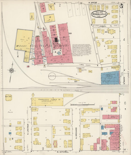 Sanborn Fire Insurance Map from Kendallville, Noble County, Indiana (1922), Sheet #0005 - Historic Sanborn Fire Insurance Map Print, vintage old map wall art, antique decor, genealogy gift, Indiana Indiana map