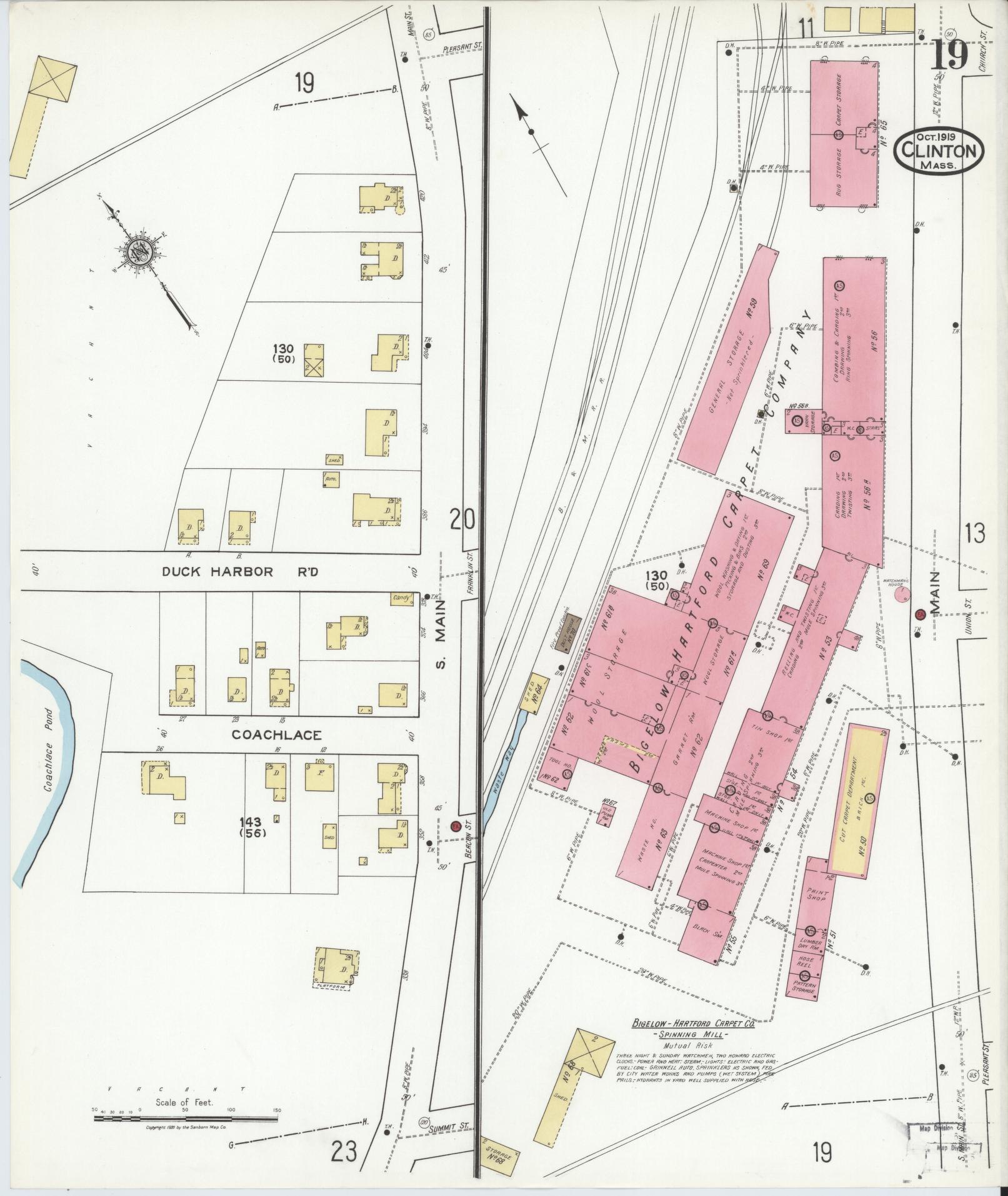 Sanborn Fire Insurance Map from Clinton, Worcester County, Massachusetts (1919), Sheet #0019 - Historic Sanborn Fire Insurance Map Print, vintage old map wall art, antique decor, genealogy gift, Massachusetts Massachusetts map