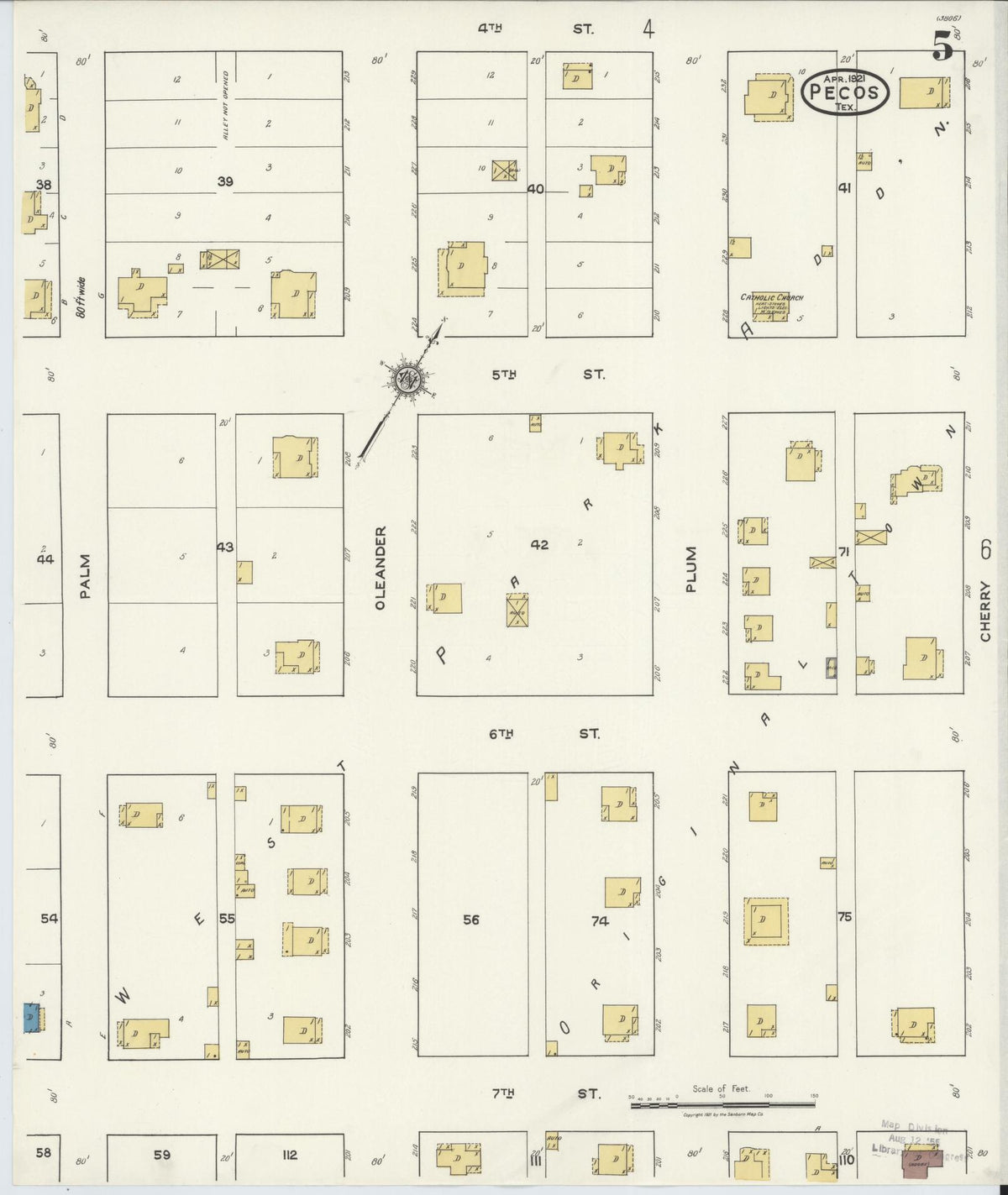 Sanborn Fire Insurance Map from Pecos, Reeves County, Texas (1921), Sheet #0005 - Complete Map Set gallery image, historic Sanborn map, vintage wall art, Texas Texas