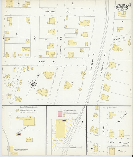 Sanborn Fire Insurance Map from Eastman, Dodge County, Georgia (1908), Sheet #0004 - Historic Sanborn Fire Insurance Map Print, vintage old map wall art, antique decor, genealogy gift, Georgia Georgia map