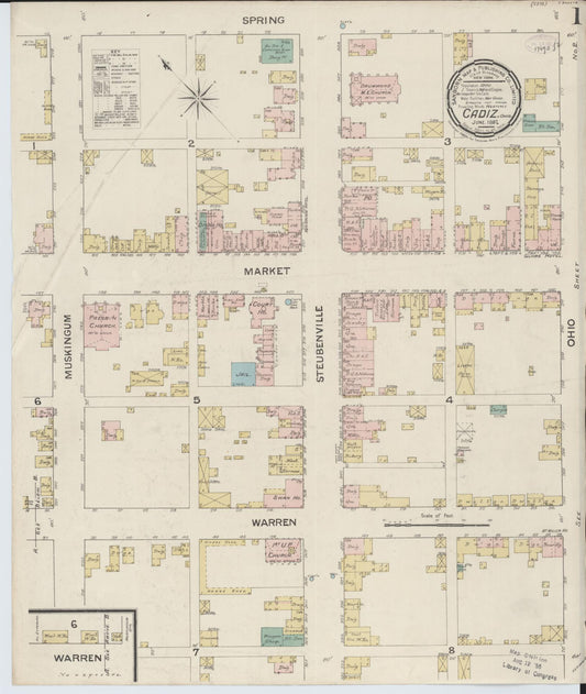 Sanborn Fire Insurance Map from Cadiz, Harrison County, Ohio (1887), Sheet #0001 - Historic Sanborn Fire Insurance Map Print, vintage old map wall art, antique decor, genealogy gift, Ohio Ohio map