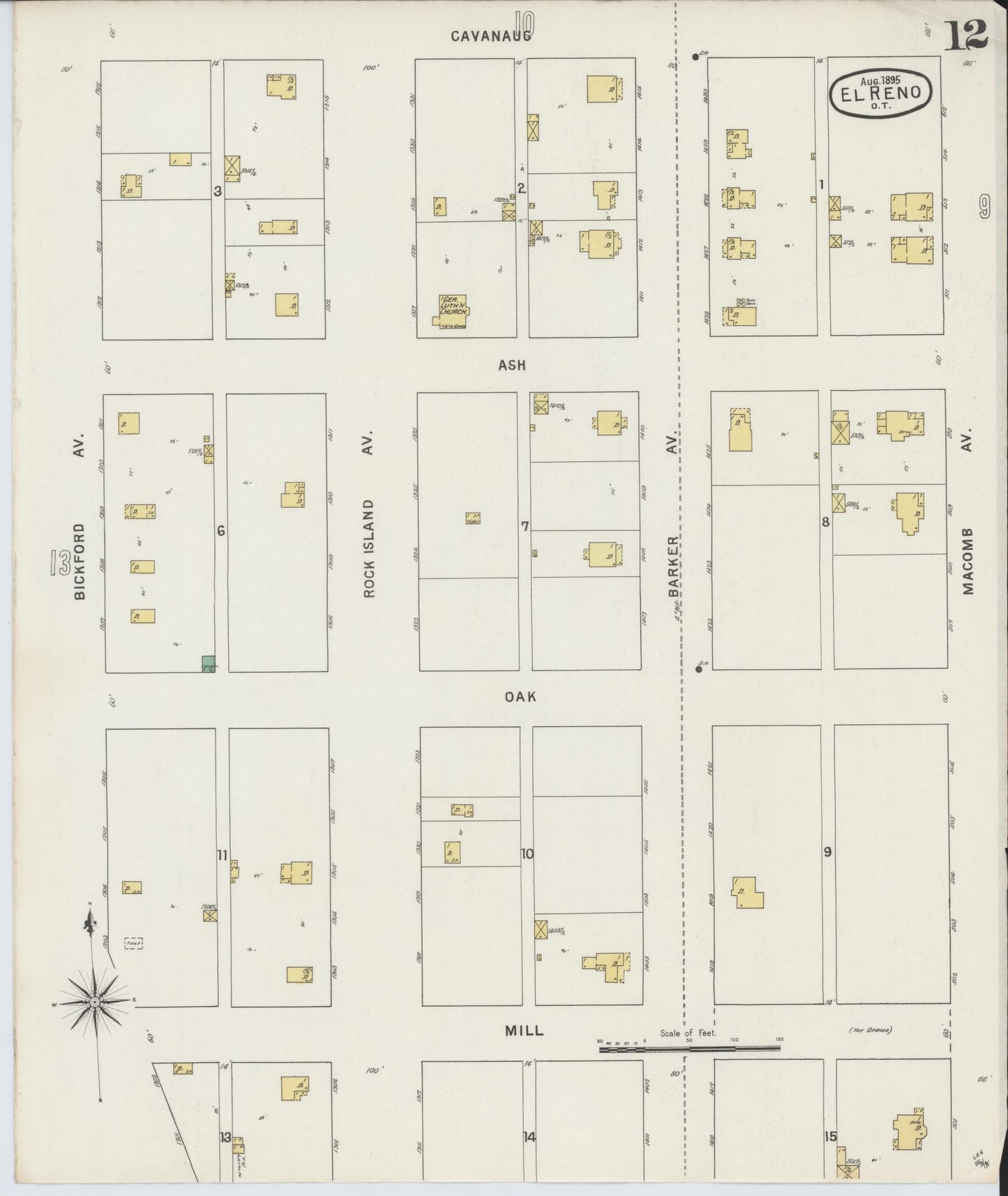 Sanborn Fire Insurance Map from El Reno, Canadian County, Oklahoma (1895), Sheet #0012 - Historic Sanborn Fire Insurance Map Print, vintage old map wall art, antique decor, genealogy gift, Oklahoma Oklahoma map