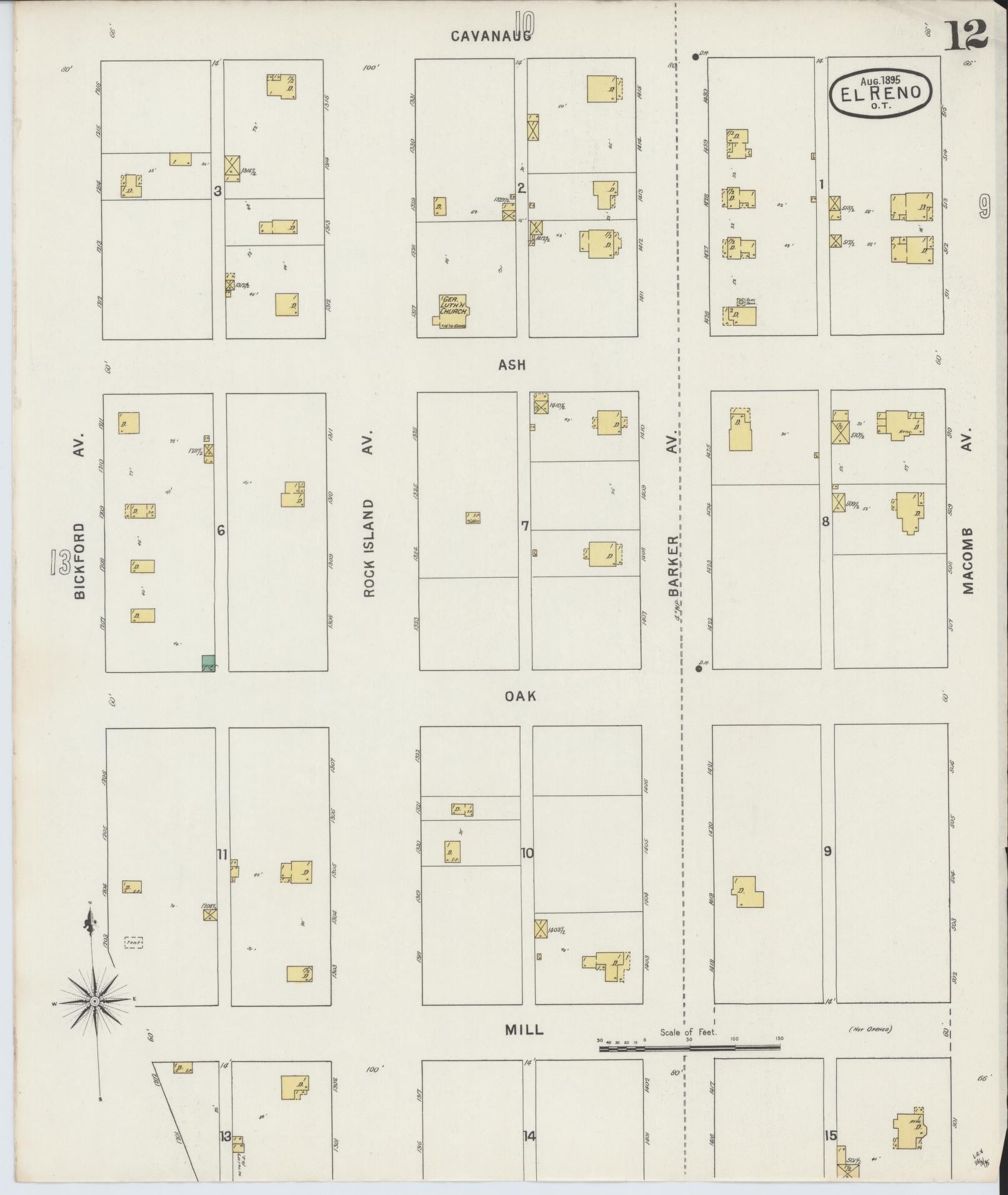 Sanborn Fire Insurance Map from El Reno, Canadian County, Oklahoma (1895), Sheet #0012 - Historic Sanborn Fire Insurance Map Print, vintage old map wall art, antique decor, genealogy gift, Oklahoma Oklahoma map