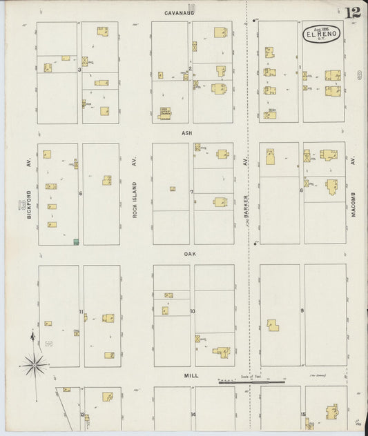 Sanborn Fire Insurance Map from El Reno, Canadian County, Oklahoma (1895), Sheet #0012 - Historic Sanborn Fire Insurance Map Print, vintage old map wall art, antique decor, genealogy gift, Oklahoma Oklahoma map