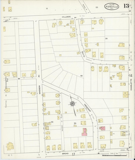 Sanborn Fire Insurance Map from Asheville, Buncombe County, North Carolina (1913), Sheet #0013 - Historic Sanborn Fire Insurance Map Print, vintage old map wall art, antique decor, genealogy gift, North Carolina North Carolina map