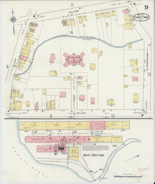 Sanborn Fire Insurance Map from Tarrytown, Westchester County, New York (1915), Sheet #0009 - Historic Sanborn Fire Insurance Map Print, vintage old map wall art, antique decor, genealogy gift, New York New York map