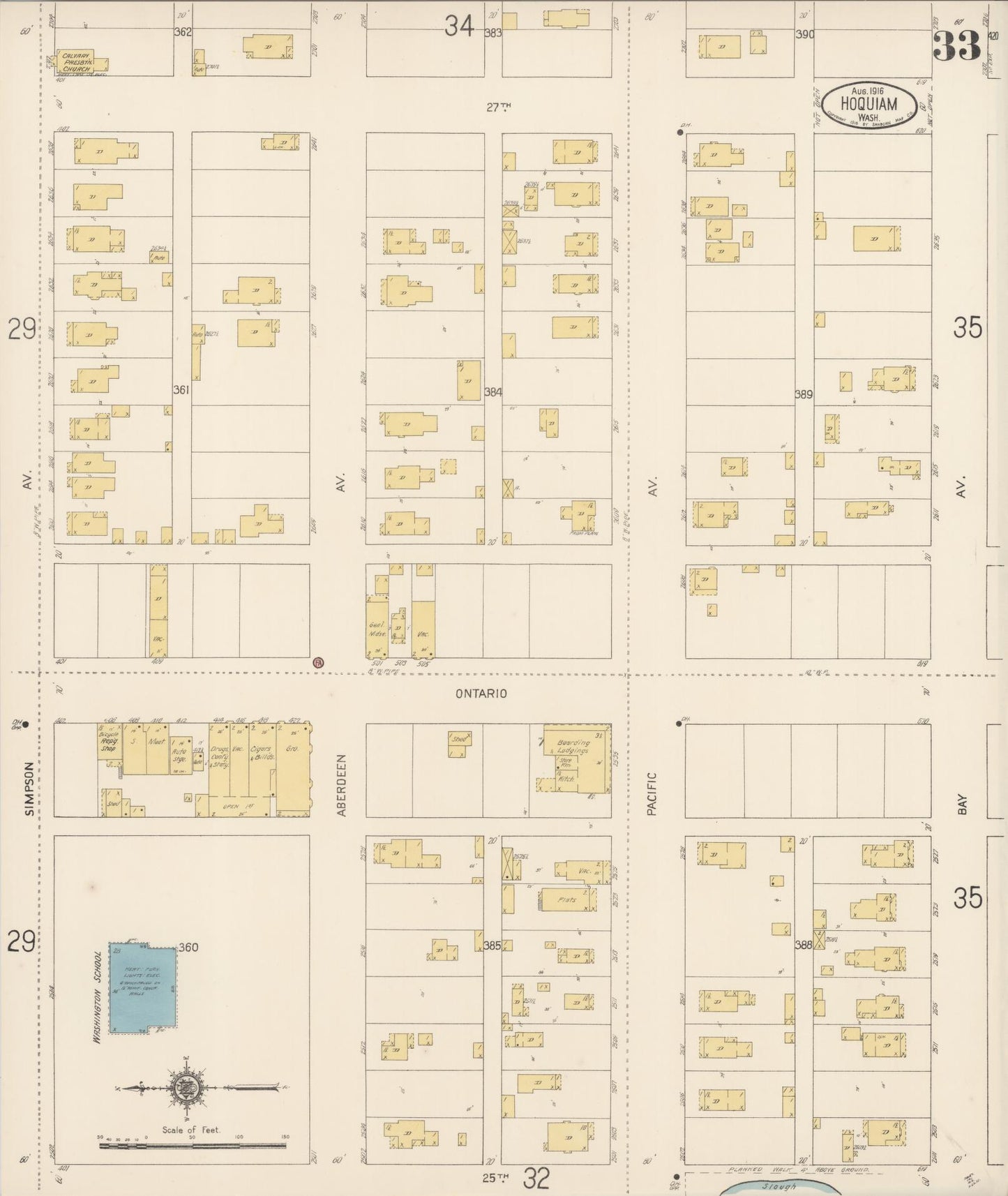 Sanborn Fire Insurance Map from Hoquiam, Grays Harbor County, Washington (1916), Sheet #0033 - Complete Map Set gallery image, historic Sanborn map, vintage wall art, Washington Washington