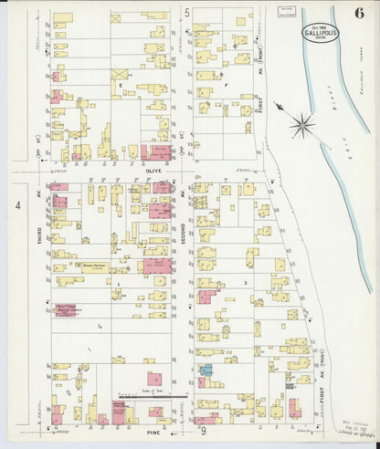 Sanborn Fire Insurance Map from Gallipolis, Gallia County, Ohio (1908), Sheet #0006 - Complete Map Set gallery image, historic Sanborn map, vintage wall art, Ohio Ohio