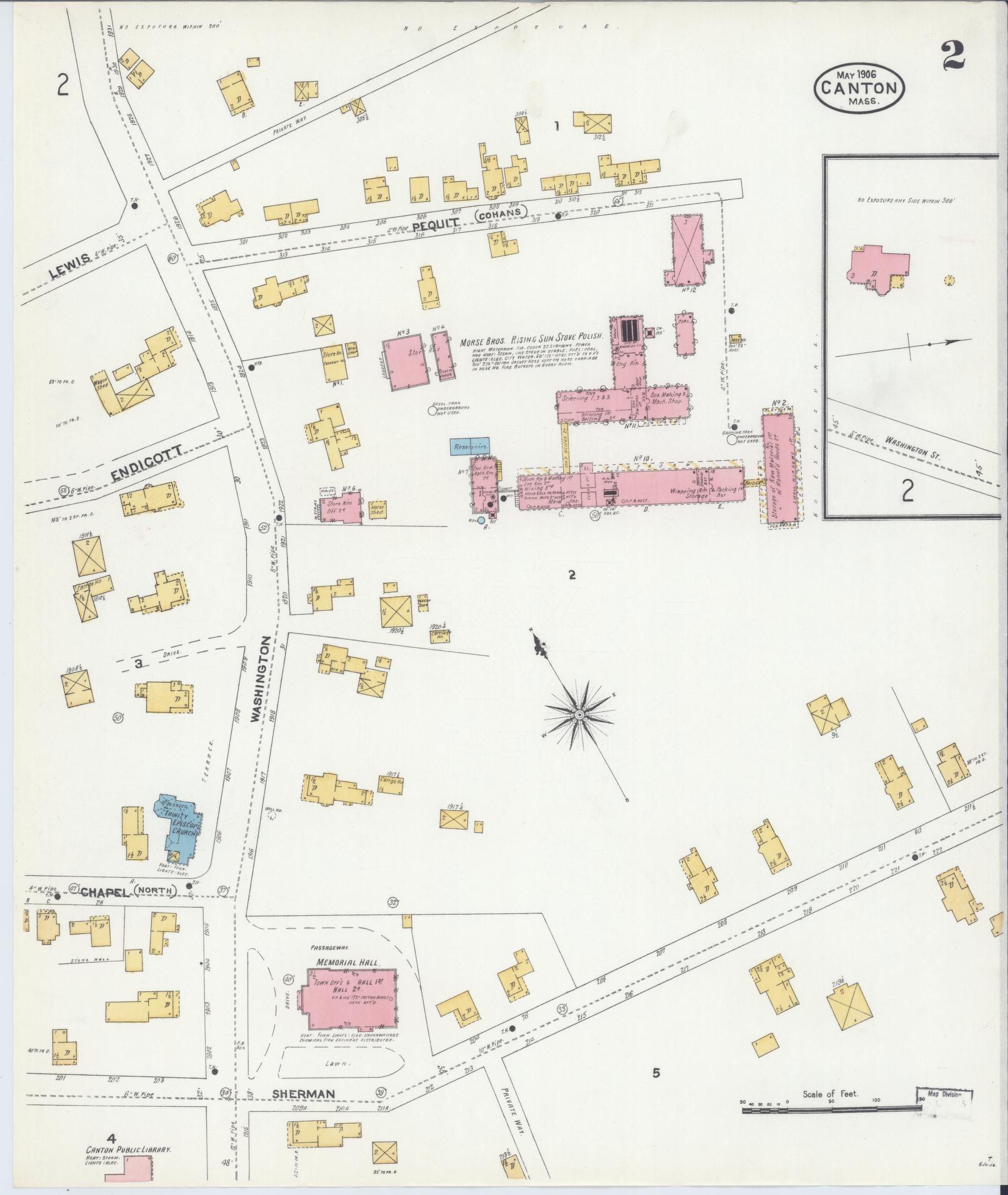 Sanborn Fire Insurance Map from Canton, Norfolk County, Massachusetts (1906), Sheet #0002 - Historic Sanborn Fire Insurance Map Print, vintage old map wall art, antique decor, genealogy gift, Massachusetts Massachusetts map