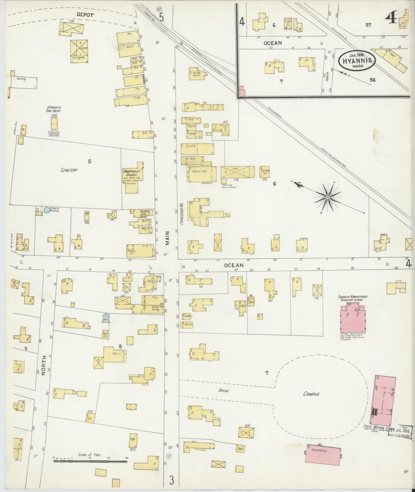 Sanborn Fire Insurance Map from Hyannis, Barnstable County, Massachusetts (1906), Sheet #0004 - Complete Map Set gallery image, historic Sanborn map, vintage wall art, Massachusetts Massachusetts
