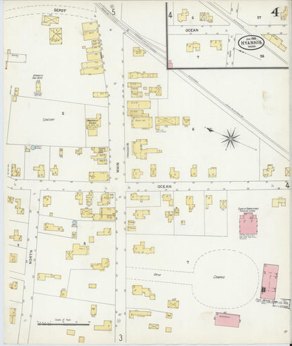 Sanborn Fire Insurance Map from Hyannis, Barnstable County, Massachusetts (1906), Sheet #0004 - Complete Map Set gallery image, historic Sanborn map, vintage wall art, Massachusetts Massachusetts