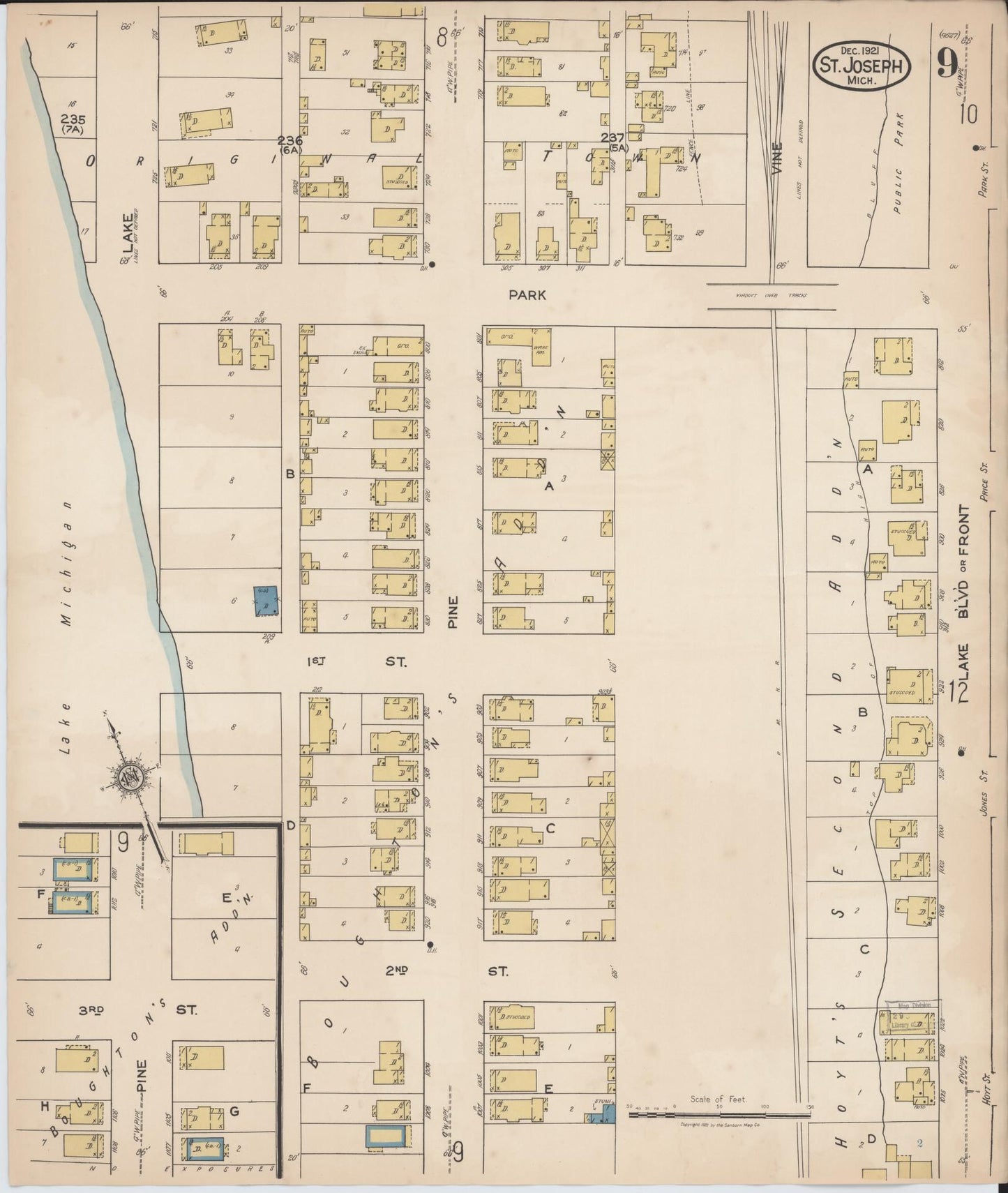 Sanborn Fire Insurance Map from Saint Joseph, Berrien County, Michigan (1921), Sheet #0009 - Complete Map Set gallery image, historic Sanborn map, vintage wall art, Michigan Michigan