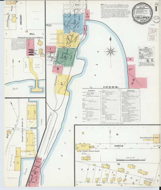 Sanborn Fire Insurance Map from Lake Linden, Houghton County, Michigan (1900), Sheet #0001 - Historic Sanborn Fire Insurance Map Print, vintage old map wall art, antique decor, genealogy gift, Michigan Michigan map