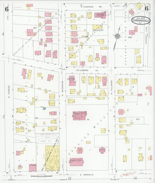 Sanborn Fire Insurance Map from Edwardsville, Madison County, Illinois (1930), Sheet #0006 - Historic Sanborn Fire Insurance Map Print, vintage old map wall art, antique decor, genealogy gift, Illinois Illinois map