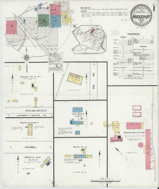 Sanborn Fire Insurance Map from Bridgeport, Wise County, Texas (1921), Sheet #0001 - Complete Map Set gallery image, historic Sanborn map, vintage wall art, Texas Texas