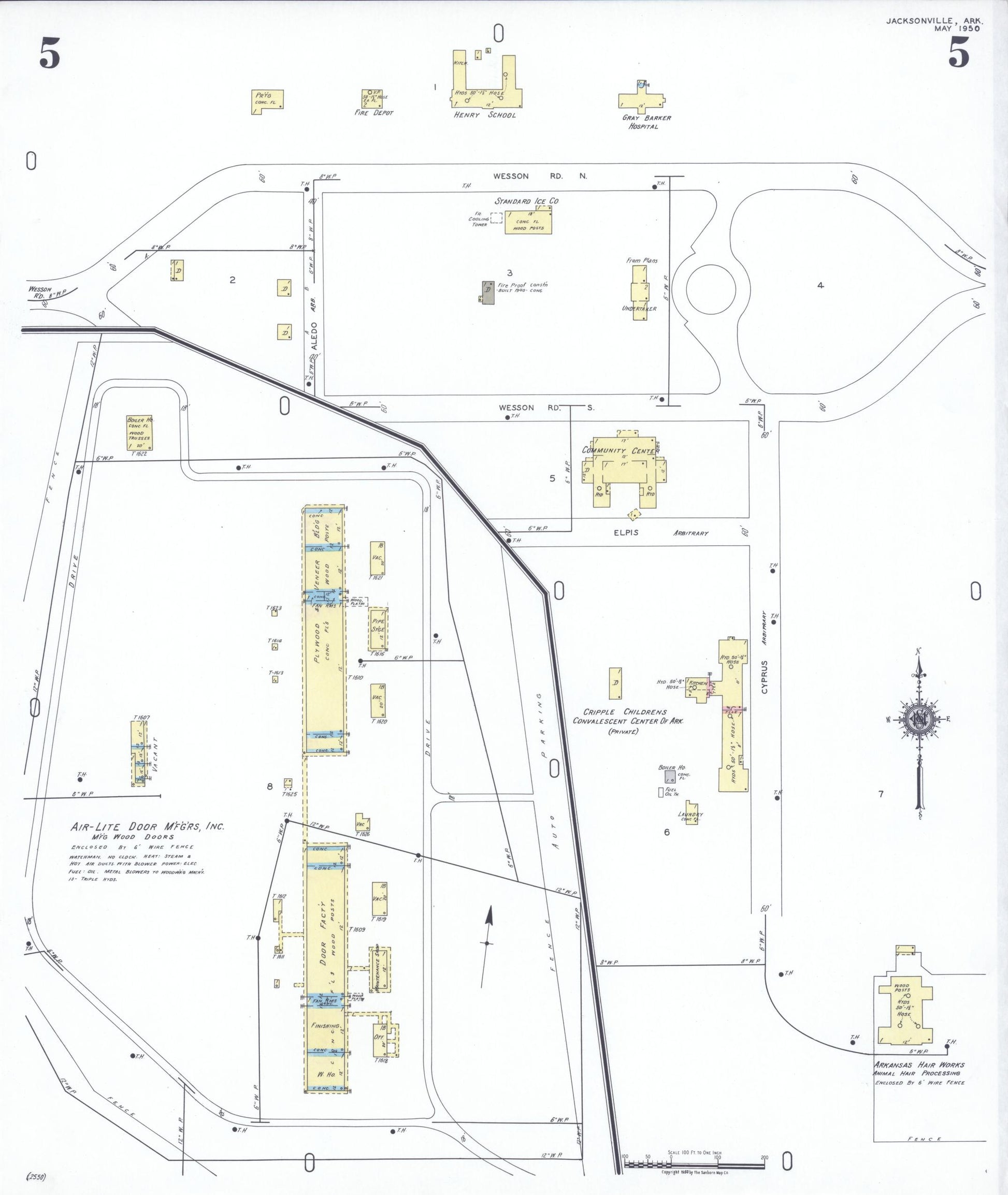 Sanborn Fire Insurance Map from Jacksonville, Pulaski County, Arkansas (1950), Sheet #0005 - Historic Sanborn Fire Insurance Map Print, vintage old map wall art, antique decor, genealogy gift, Arkansas Arkansas map