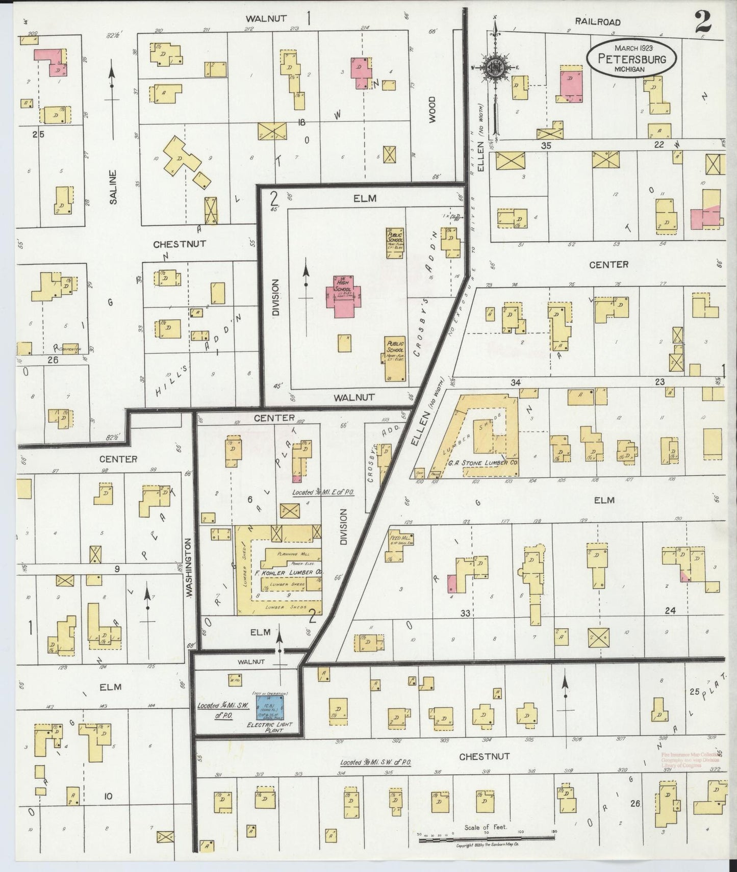 Sanborn Fire Insurance Map from Petersburg, Monroe County, Michigan (1923), Sheet #0002 - Complete Map Set gallery image, historic Sanborn map, vintage wall art, Michigan Michigan